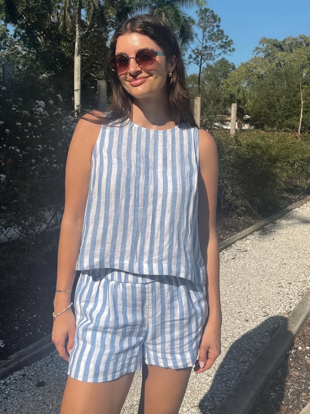 J. Crew Blue and White Striped Linen Tank Top